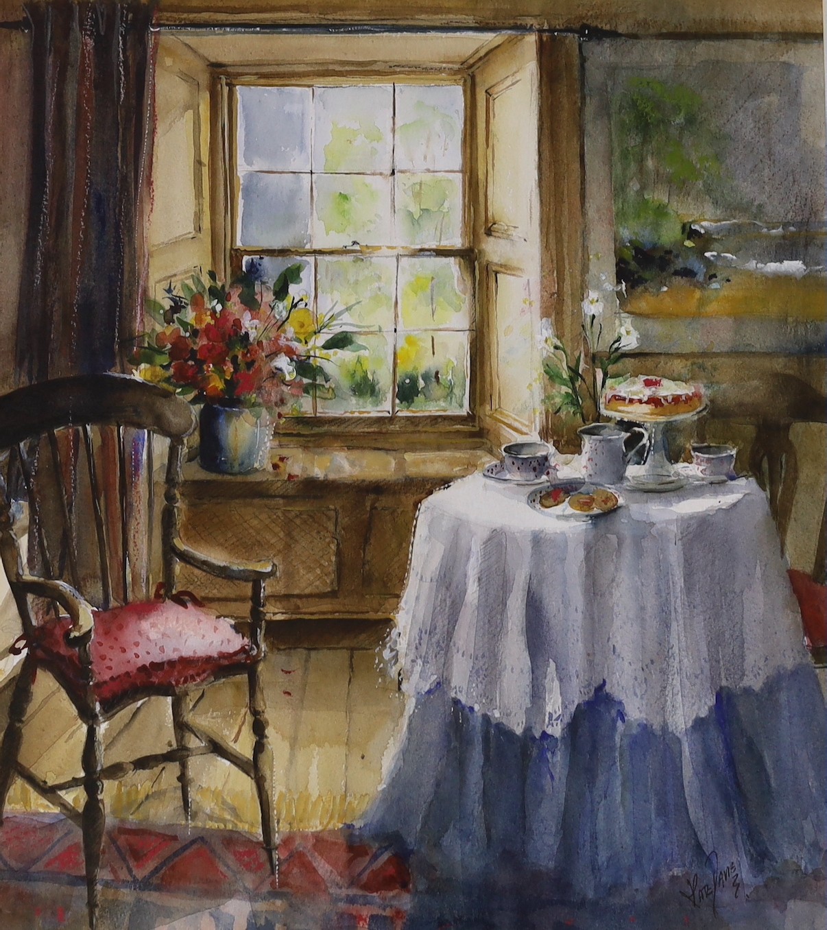 Kate Davie, watercolour, Cottage interior, signed, 42 x 37cm